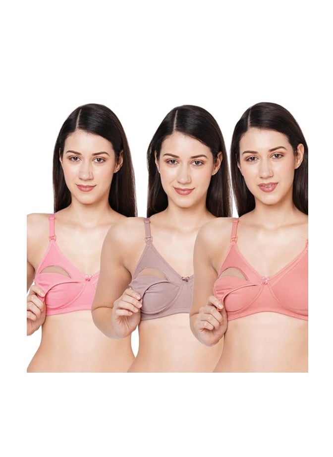 Women's Cotton Multicolor Full Cup Non Padded Feeding Bra/Nursing Bra/Maternity Bra Combo - Pack of 3