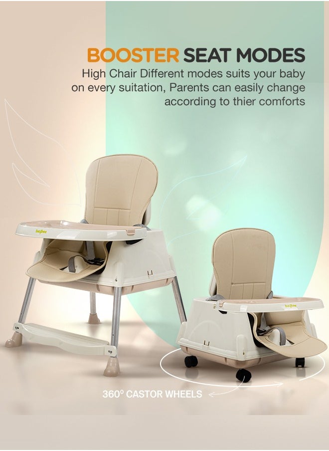 4 In 1 Baby High Chair for kids With Adjustable Height, Footrest, Tray And Belt For 6 Months to 3 Years Beige