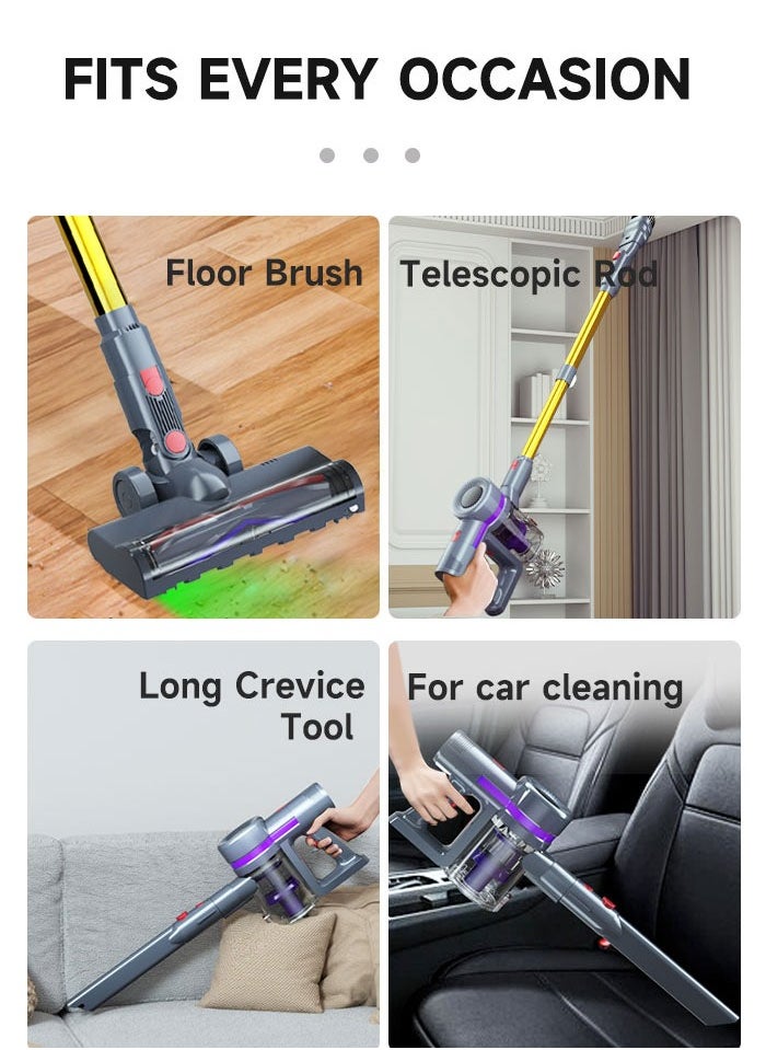 6 in 1 Cordless Vacuum Cleaner with Led Display,25000Pa/350W Max 40 Mins Runtime,Upright Stick Vacuum Cleaner with Led Light and Detachable Battery, Ideal for Home, Car, Hard Floor, Carpet, Pet Hair