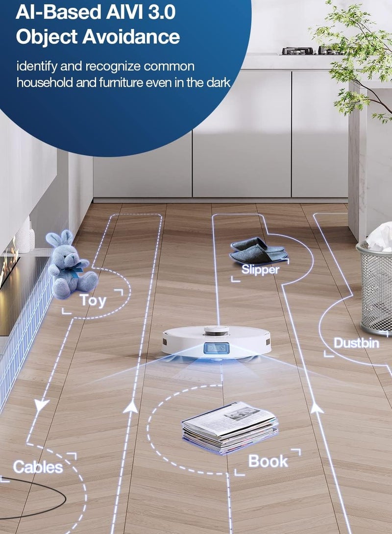 Deebot Robot Vacuum and Mop Combo, 5000Pa Suction,Auto Self-Emptying, Auto Mop Cleaning, Hot Air Drying, Ozmo Turbo Deep Mopping with Precision Mapping and Obstacle Avoidance 45 W T10 Omni White