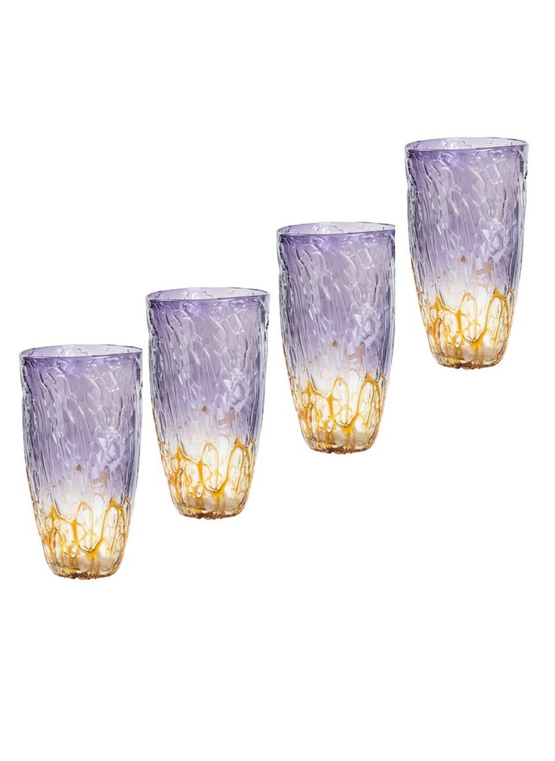 MAAC Home Set of 4 Artisanal Embossed Glass Cup - Elegant Design| Elegant Durable and Classic design Perfect for Family Everyday Use, and Family Get- Together, Restaurant, Banquet and More