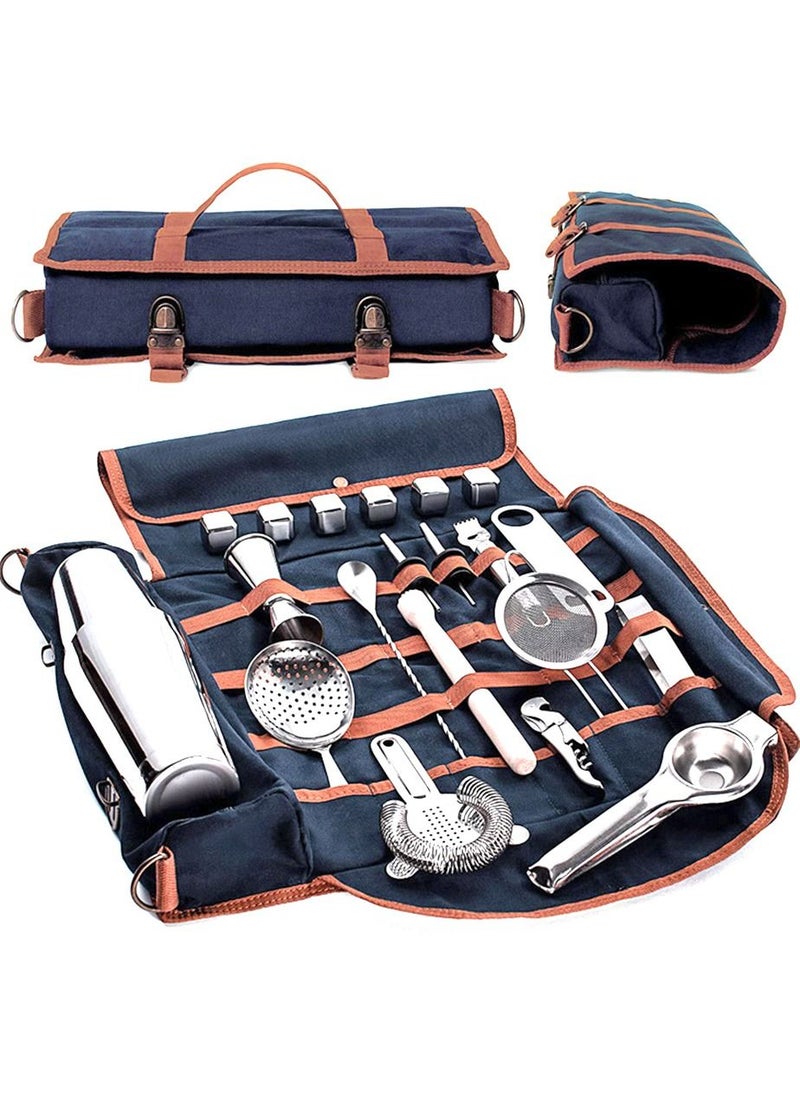 Bartender Kit Bag Portable Waxed Canvas Bag Can Use For Professional 17-Piece Bar Tool Set with Shoulder Strap for Easy Carry Bar Tools Not Include