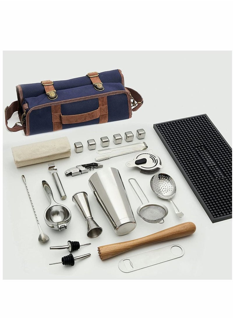 Bartender Kit Bag Portable Waxed Canvas Bag Can Use For Professional 17-Piece Bar Tool Set with Shoulder Strap for Easy Carry Bar Tools Not Include