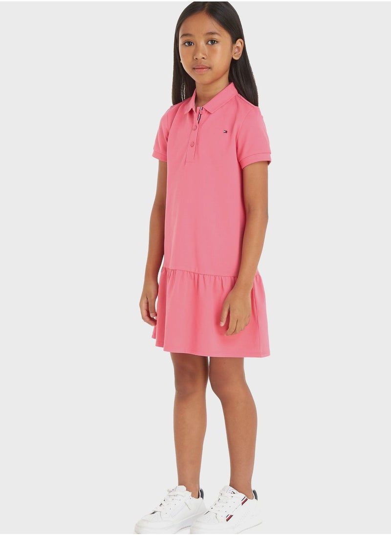 Youth Ruffle Hem Polo Dress