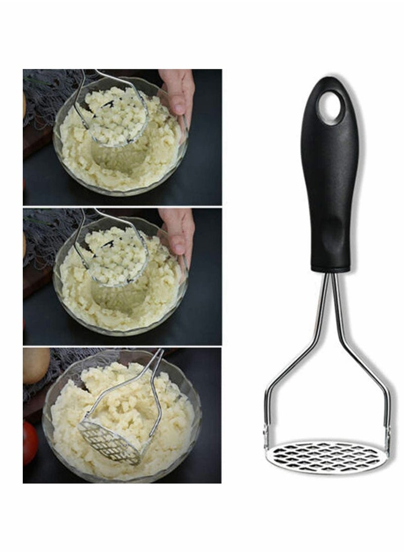 Potato Masher with Non Slip Heat Resistance Handle and Large Round Press Plate for Vegetable Fruits and Baby Food Sturdy & Easy to Use for Cooking and Kitchen Gadget