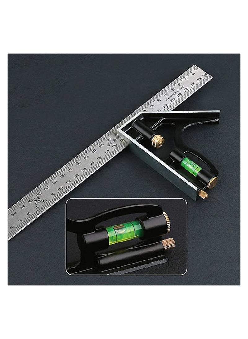 Combination Angle Ruler, 300MM Combination Square Angle Ruler Stainless Steel Multi Function Measuring Tool About 0.35Kg