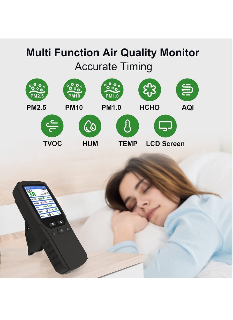 Air Quality Monitor, Formaldehyde Detector, Temperature & Humidity Meter, Pollution Tester, Sensor; Detect PM2.5/PM10/PM1.0 Micron Dust, Test Indoor TVOC Volatile Organic Compound Gas; eBook