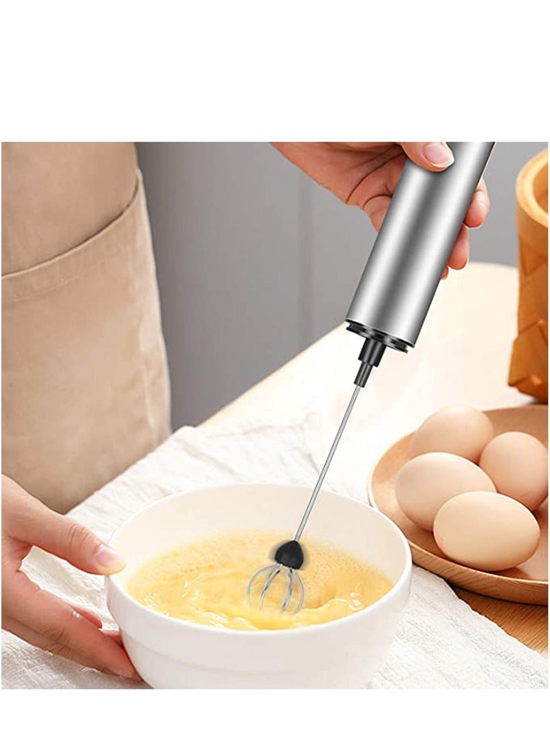 Milk Frother Handheld Coffee Frother Double Powerful Electric Foam Maker Beater with Additional Single Spring Whisk Head, Stainless Steel