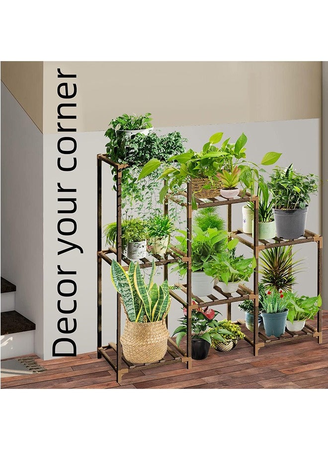 Plant Stands for Indoor Plants, Wood Outdoor Tiered Plant Shelf, Unique design in placing 7 plant pots at least, durable and sturdy,easy to assemble