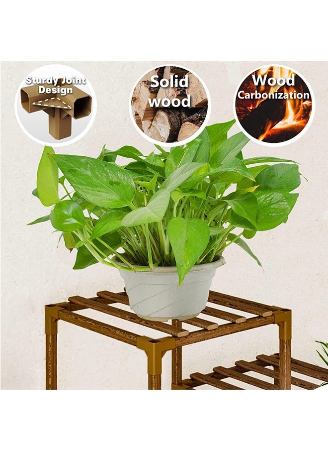 Plant Stands for Indoor Plants, Wood Outdoor Tiered Plant Shelf, Unique design in placing 7 plant pots at least, durable and sturdy,easy to assemble