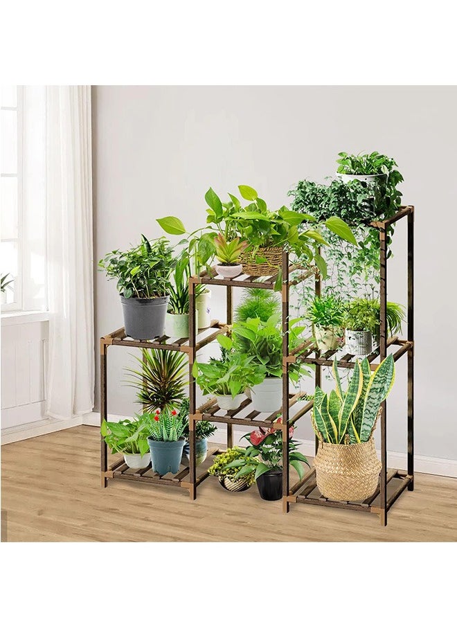 Plant Stands for Indoor Plants, Wood Outdoor Tiered Plant Shelf, Unique design in placing 7 plant pots at least, durable and sturdy,easy to assemble