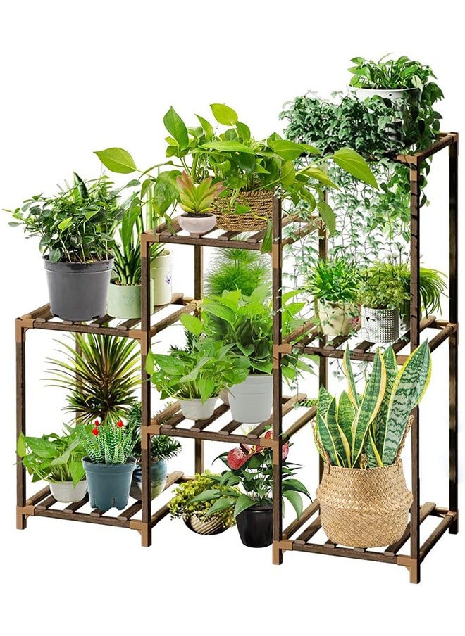 Plant Stands for Indoor Plants, Wood Outdoor Tiered Plant Shelf, Unique design in placing 7 plant pots at least, durable and sturdy,easy to assemble