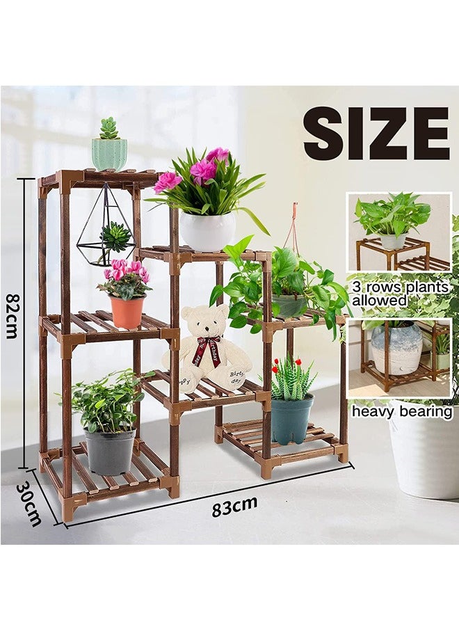 Plant Stands for Indoor Plants, Wood Outdoor Tiered Plant Shelf, Unique design in placing 7 plant pots at least, durable and sturdy,easy to assemble