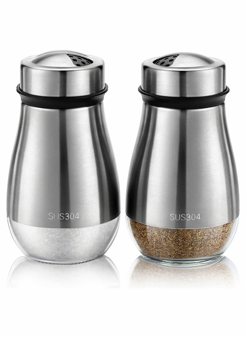 2Pcs Salt and Pepper Shakers Set, Salt Shaker with Adjustable Pour Holes, 304 Stainless Steel and Glass Spice Dispenser Refillable, Perfect for Black Pepper, Sea Salts