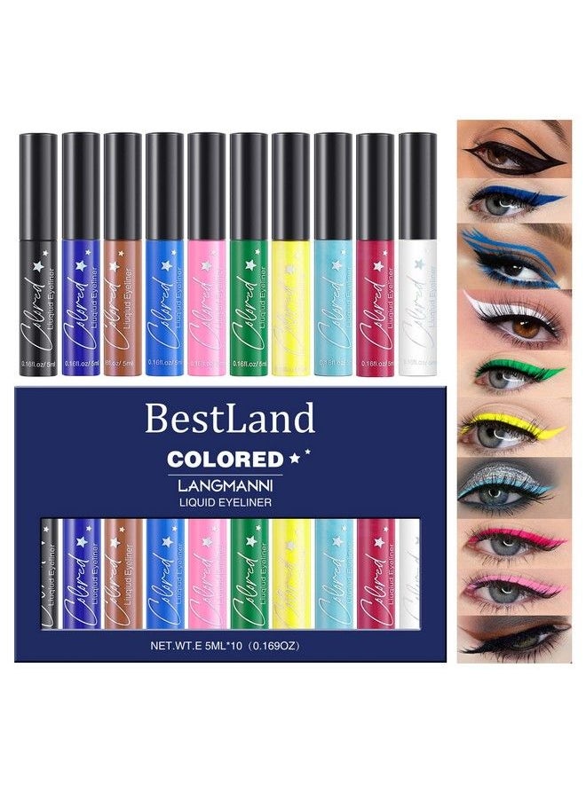 10 Colors Liquid Matte Eyeliner White Black Blue Brown Colored Eyeliner Liquid Liner Waterproof Bright Colorful Rainbow Eyeliner Pencil Quick Dry Eyes Makeup Kit (Matte Eyeliner)