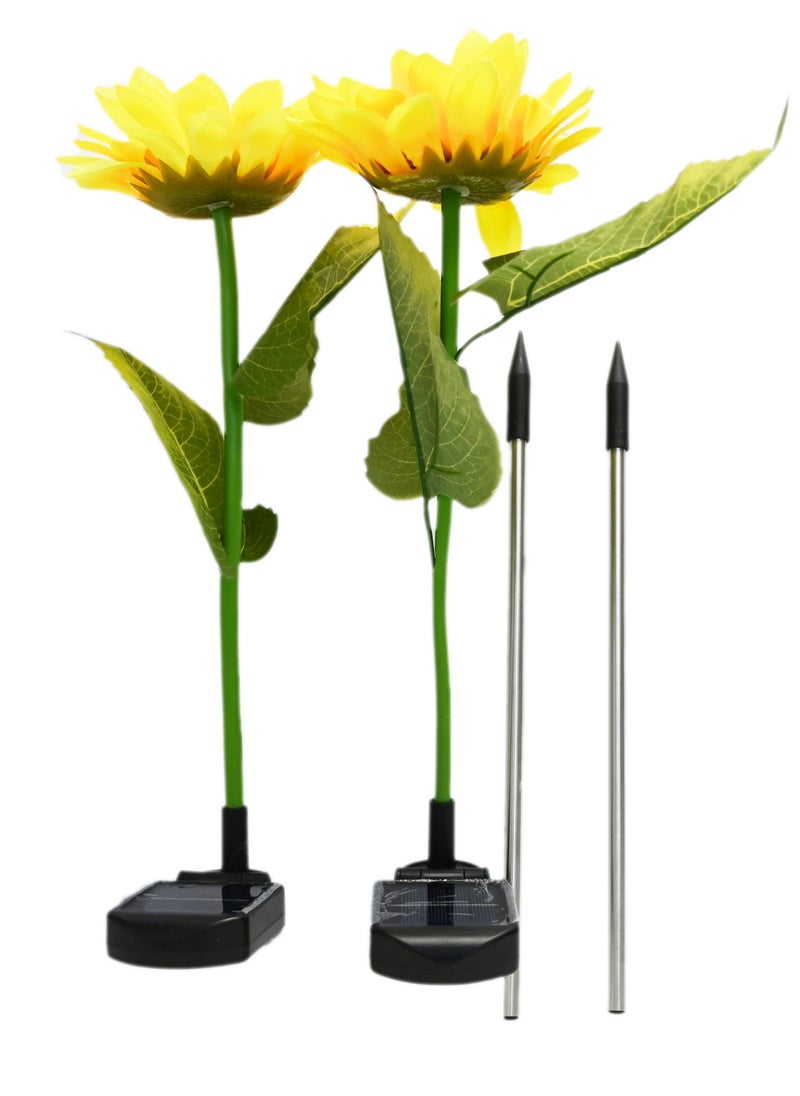 2 Pack Solar Garden Stake Lights, Outdoor Sunflower Lights, LED Solar Powered Lights for Patio Lawn Garden Yard Pathway Decoration, Outdoor Solar Sunflower Lights, Waterproof LED Solar Path Lights