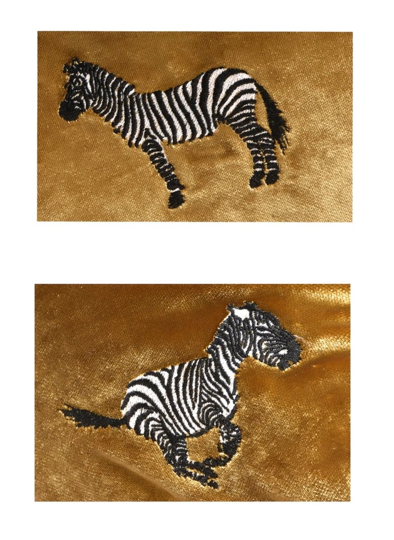 Mustard Zebra Embroidered Velvet Cushion Cover | Modern and Stylish Decorative Case