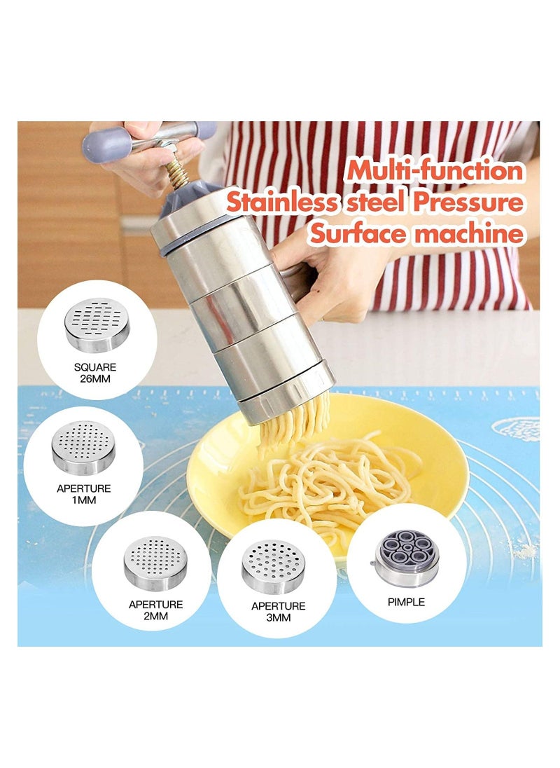 Manual Pasta Maker Stainless Steel Noodle Maker Juice Extractor Fruit Juicer Press Pasta Press Machine With 5 Models Stainless Steel Hand-Crank Spaghetti Fettuccine Noodle Dough Press Machine