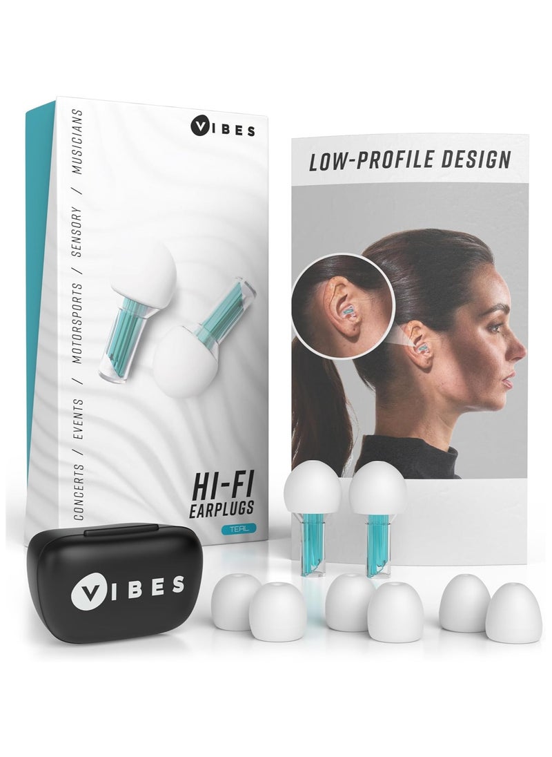 Vibes High Fidelity Ear Plugs - Invisible Earplugs for Music Concerts, Musicians, Motorcycles, Airplanes, Raves, and Work - Noise Reduction and Hearing Protection - Fits All Ears - Teal