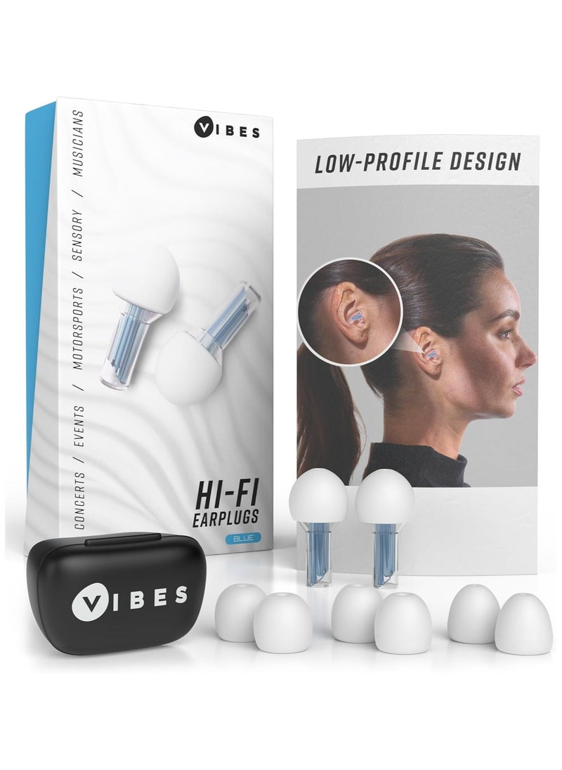 Vibes High Fidelity Ear Plugs - Invisible Earplugs for Music Concerts, Musicians, Motorcycles, Airplanes, Raves, and Work - Noise Reduction and Hearing Protection - Fits All Ears - Blue