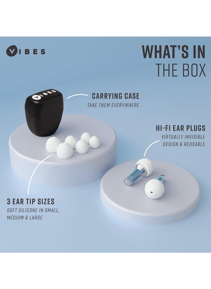 Vibes High Fidelity Ear Plugs - Invisible Earplugs for Music Concerts, Musicians, Motorcycles, Airplanes, Raves, and Work - Noise Reduction and Hearing Protection - Fits All Ears - Blue