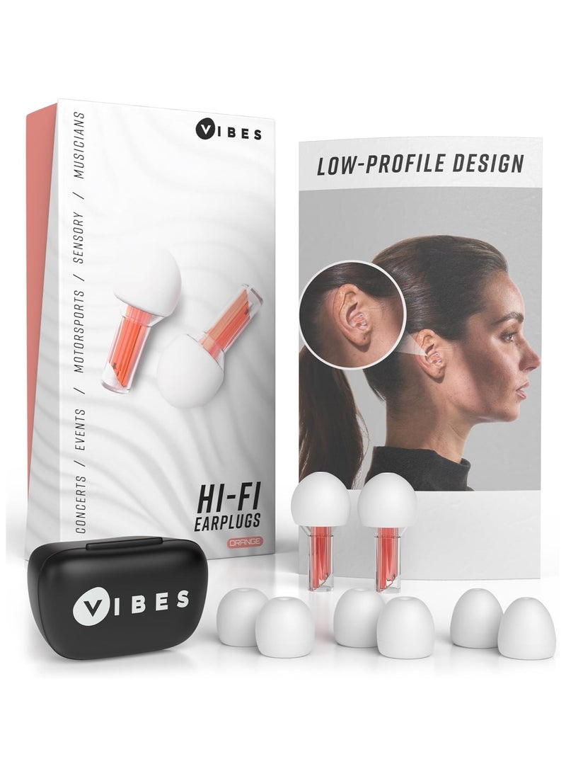 Vibes High Fidelity Ear Plugs - Invisible Earplugs for Music Concerts, Musicians, Motorcycles, Airplanes, Raves, and Work - Noise Reduction and Hearing Protection - Fits All Ears - Orange