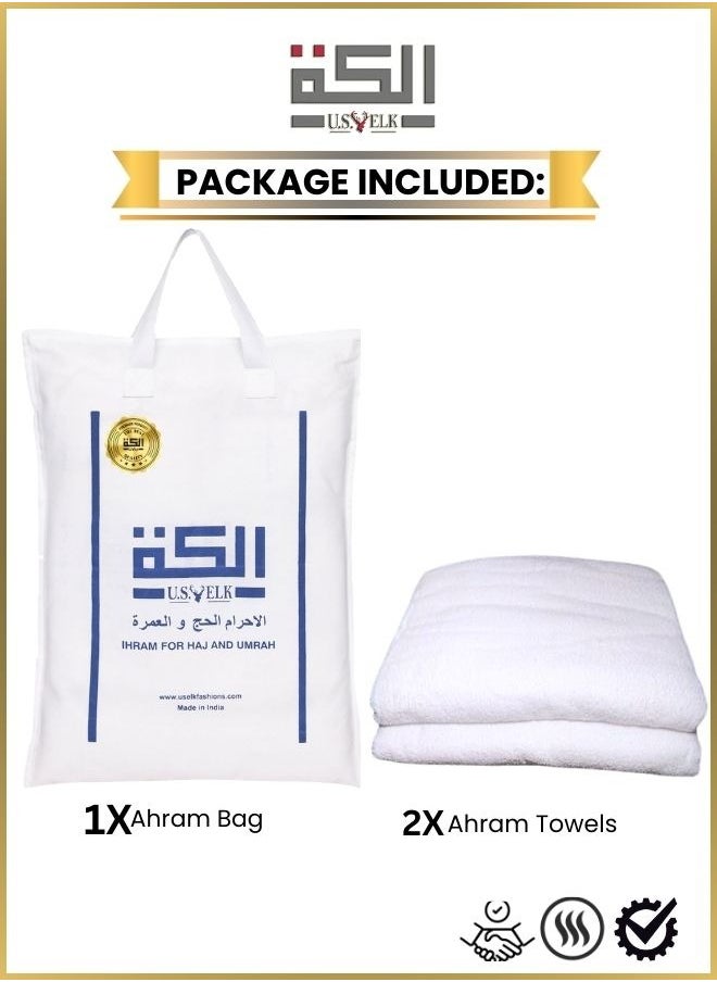 U.S. ELK Hajj/Umrah Towels | Premium Cotton Mens Ahram Set | Odor-Free, Quick-Drying, Lightweight Ahram Set