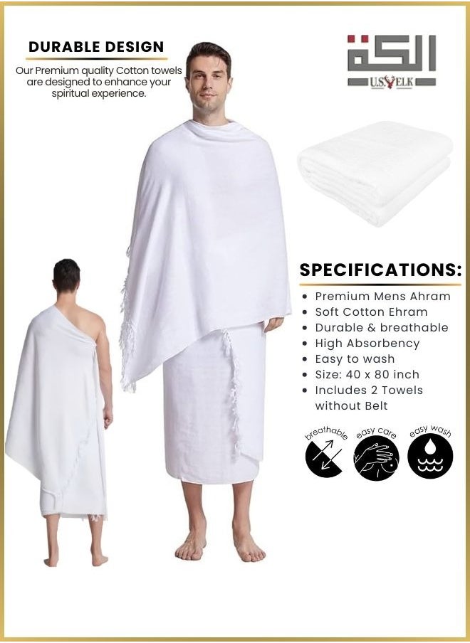 U.S. ELK Hajj/Umrah Towels | Premium Cotton Mens Ahram Set | Odor-Free, Quick-Drying, Lightweight Ahram Set