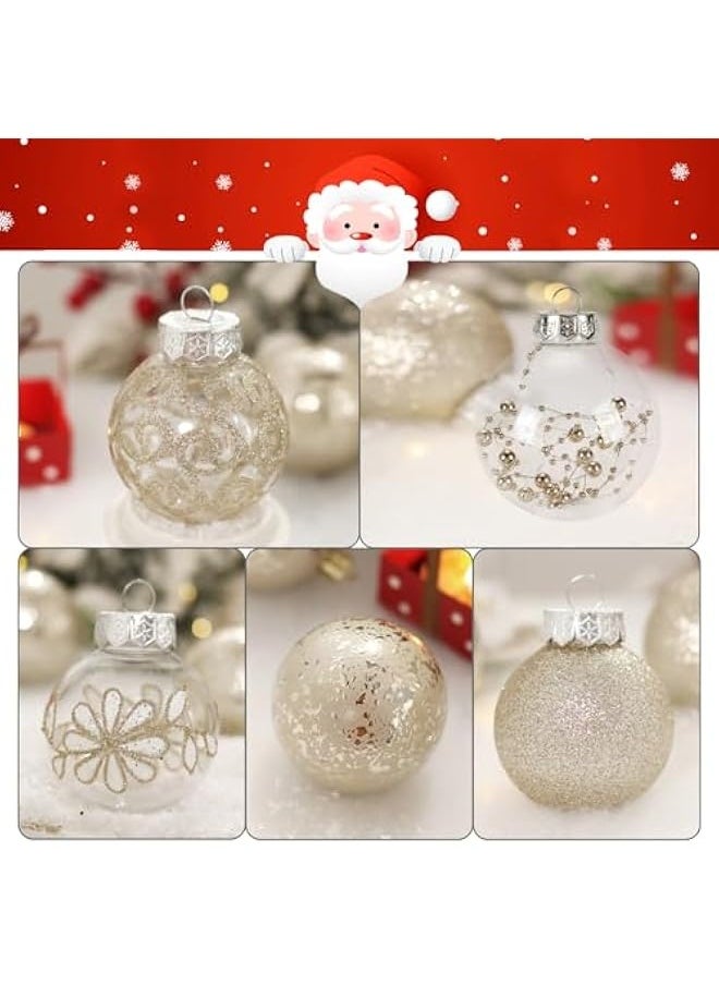 60mm/2.36inch Clear Christmas Ornaments Set, 30ct Champagne Christmas Ornaments Balls for Christmas Tree Decorations Shatterproof Transparent Baubles with Stuffed Decoration for Xmas Wedding Party