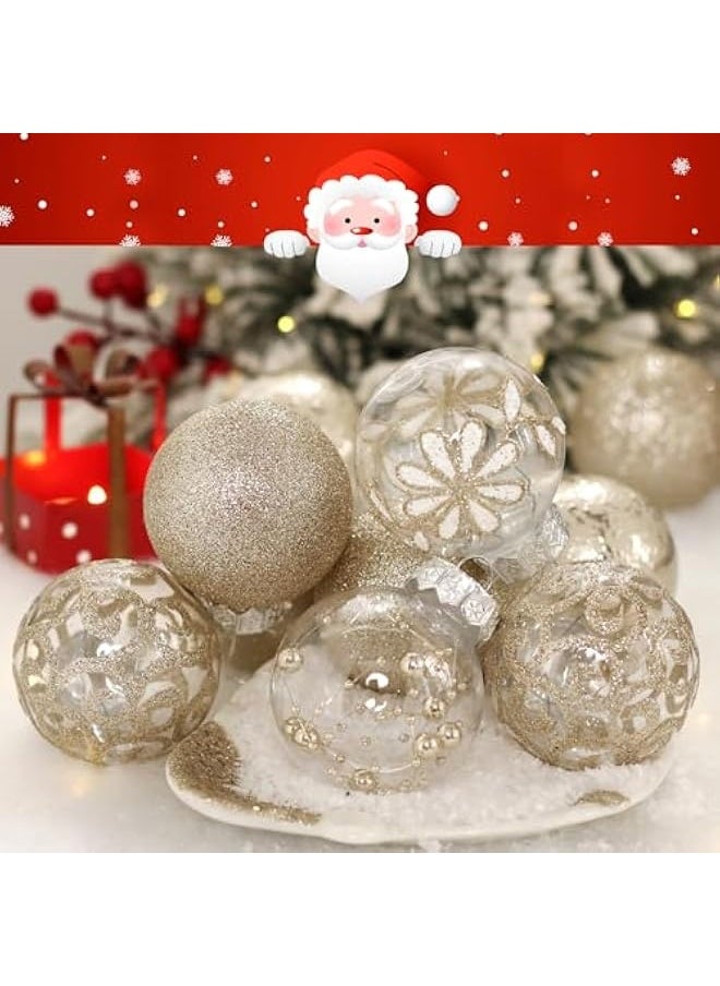 60mm/2.36inch Clear Christmas Ornaments Set, 30ct Champagne Christmas Ornaments Balls for Christmas Tree Decorations Shatterproof Transparent Baubles with Stuffed Decoration for Xmas Wedding Party