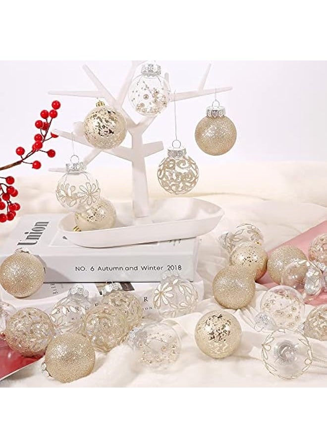 60mm/2.36inch Clear Christmas Ornaments Set, 30ct Champagne Christmas Ornaments Balls for Christmas Tree Decorations Shatterproof Transparent Baubles with Stuffed Decoration for Xmas Wedding Party