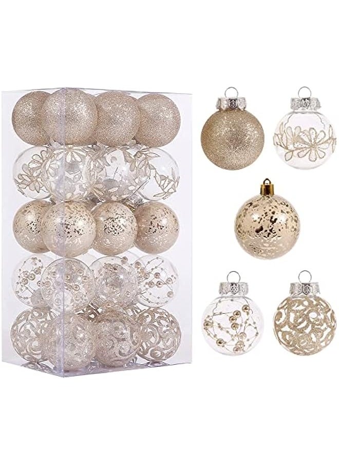 60mm/2.36inch Clear Christmas Ornaments Set, 30ct Champagne Christmas Ornaments Balls for Christmas Tree Decorations Shatterproof Transparent Baubles with Stuffed Decoration for Xmas Wedding Party