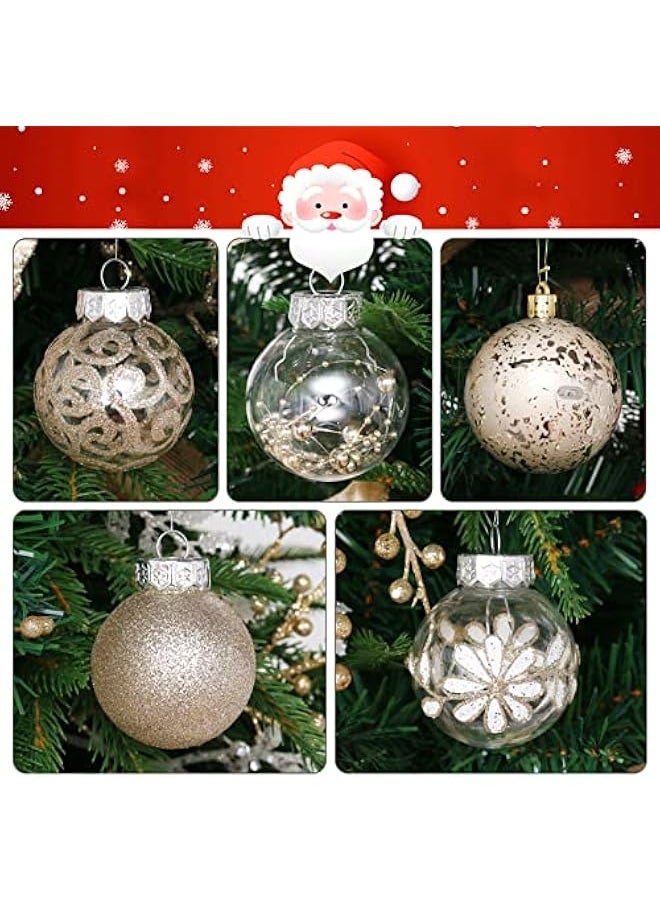 60mm/2.36inch Clear Christmas Ornaments Set, 30ct Champagne Christmas Ornaments Balls for Christmas Tree Decorations Shatterproof Transparent Baubles with Stuffed Decoration for Xmas Wedding Party