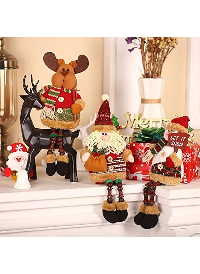 3 Pieces Christmas Sitting Santa Claus Snowman Reindeer Christmas Ornament Long Legs Table Fireplace Decor Home Decoration Christmas Figurines Plush (Santa Claus, Snowman, Elk)