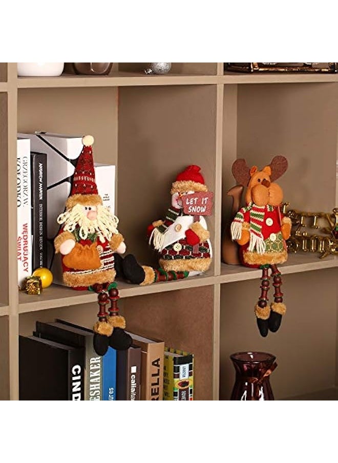 3 Pieces Christmas Sitting Santa Claus Snowman Reindeer Christmas Ornament Long Legs Table Fireplace Decor Home Decoration Christmas Figurines Plush (Santa Claus, Snowman, Elk)