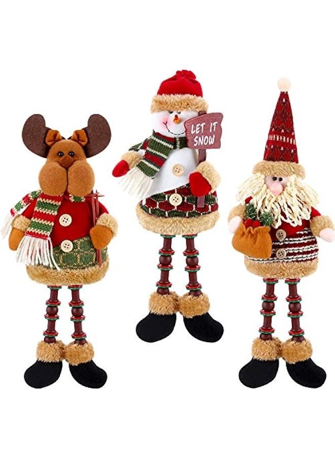 3 Pieces Christmas Sitting Santa Claus Snowman Reindeer Christmas Ornament Long Legs Table Fireplace Decor Home Decoration Christmas Figurines Plush (Santa Claus, Snowman, Elk)