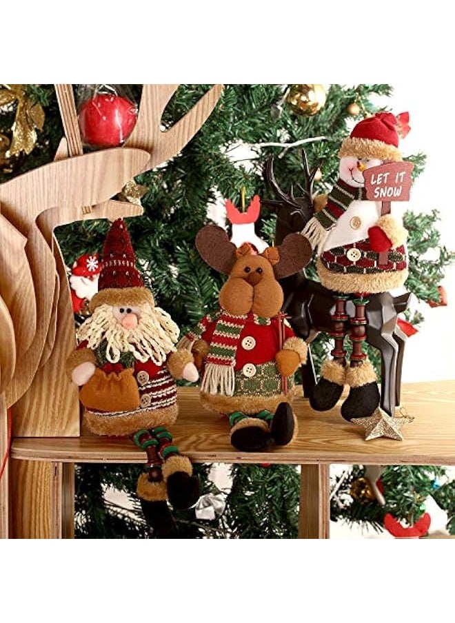 3 Pieces Christmas Sitting Santa Claus Snowman Reindeer Christmas Ornament Long Legs Table Fireplace Decor Home Decoration Christmas Figurines Plush (Santa Claus, Snowman, Elk)