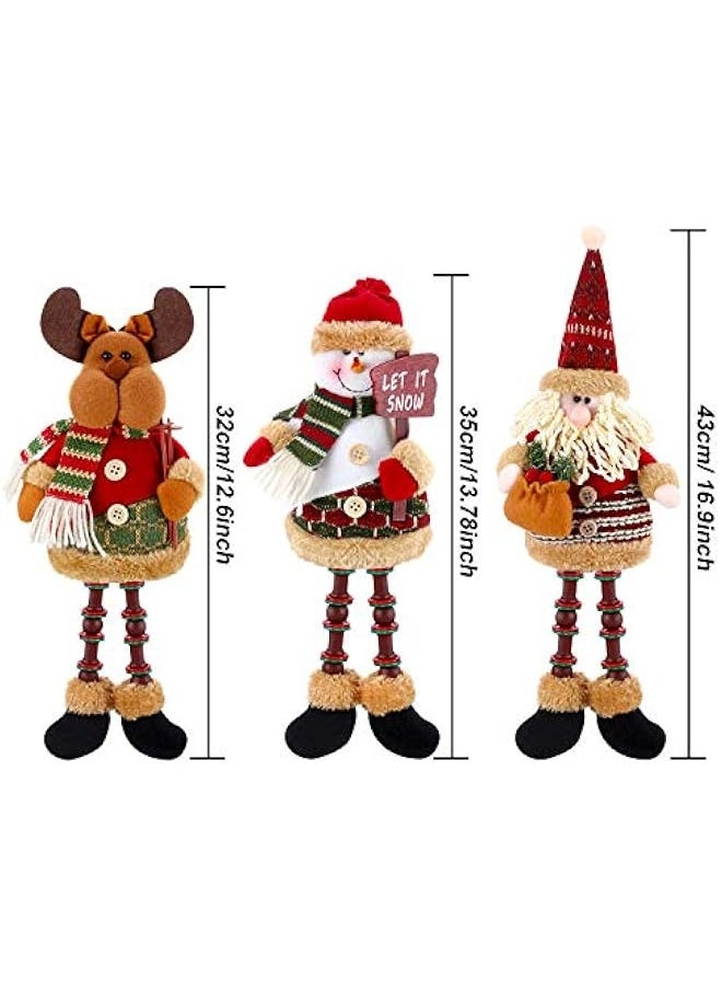 3 Pieces Christmas Sitting Santa Claus Snowman Reindeer Christmas Ornament Long Legs Table Fireplace Decor Home Decoration Christmas Figurines Plush (Santa Claus, Snowman, Elk)