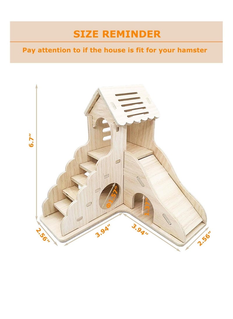 Hamster Hideout, Hamster House and Habitat Wooden Hide Hut with Climbing Ladder and Slide for Dwarf Gerbils and Mouse Mice Rat Other Small Animals