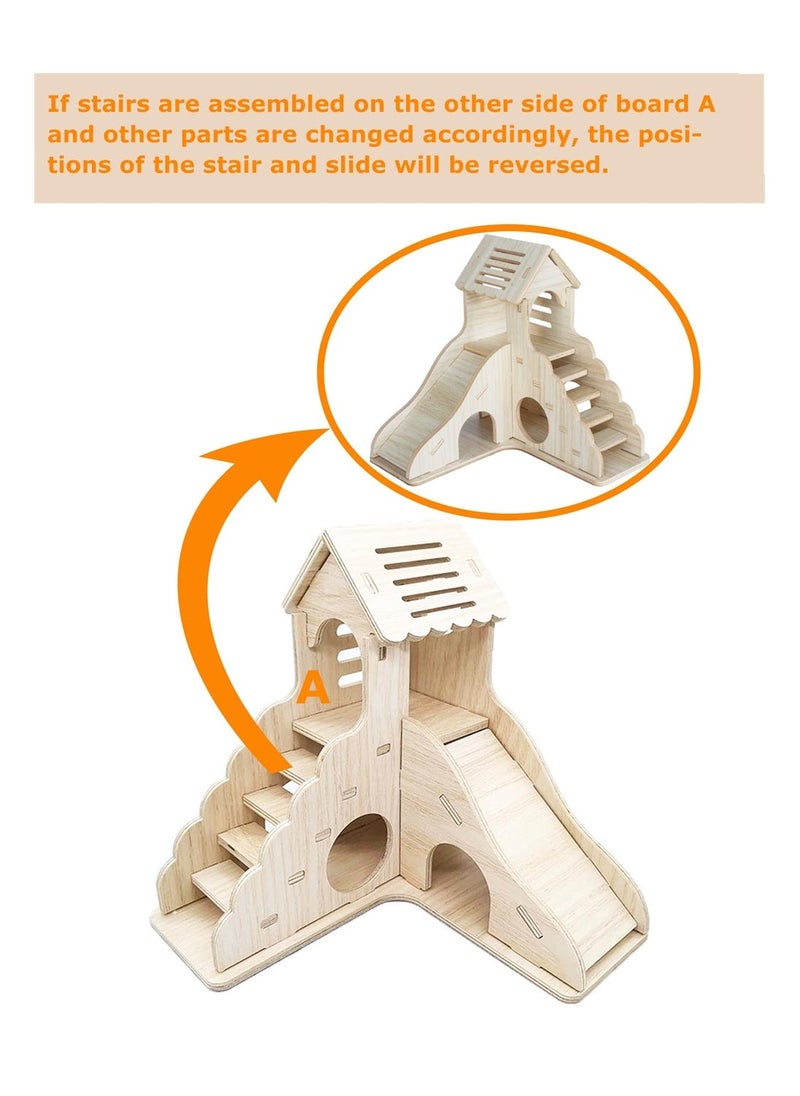 Hamster Hideout, Hamster House and Habitat Wooden Hide Hut with Climbing Ladder and Slide for Dwarf Gerbils and Mouse Mice Rat Other Small Animals