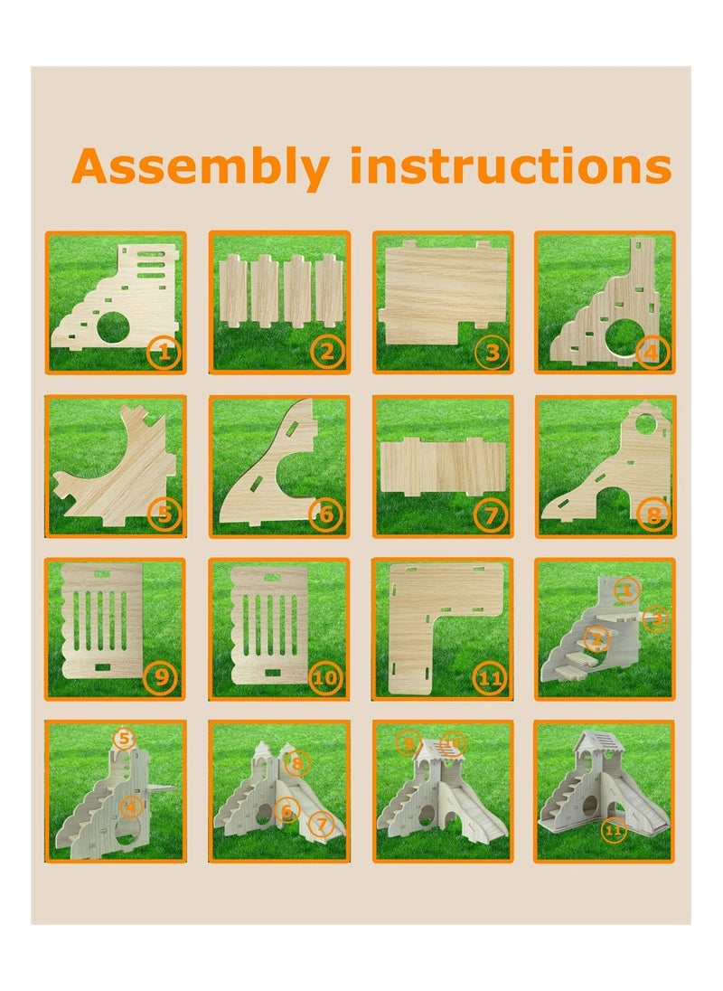 Hamster Hideout, Hamster House and Habitat Wooden Hide Hut with Climbing Ladder and Slide for Dwarf Gerbils and Mouse Mice Rat Other Small Animals