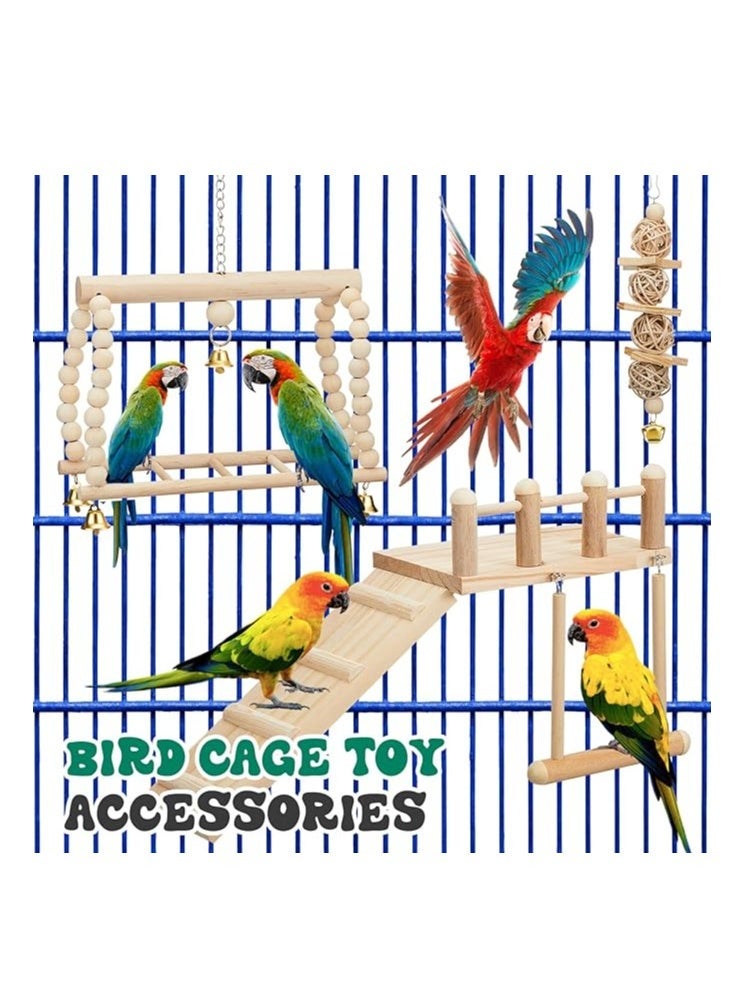 10 Pcs Parrot Swing Toys and Bird Perches Platform, Parrot Swing Chewing Hanging Standing Wooden Toys Bird Cage Accessories, Lovebirds, Finches, Conures, Cockatiels, bird Perches Cage.