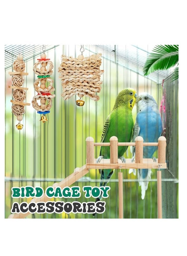 10 Pcs Parrot Swing Toys and Bird Perches Platform, Parrot Swing Chewing Hanging Standing Wooden Toys Bird Cage Accessories, Lovebirds, Finches, Conures, Cockatiels, bird Perches Cage.