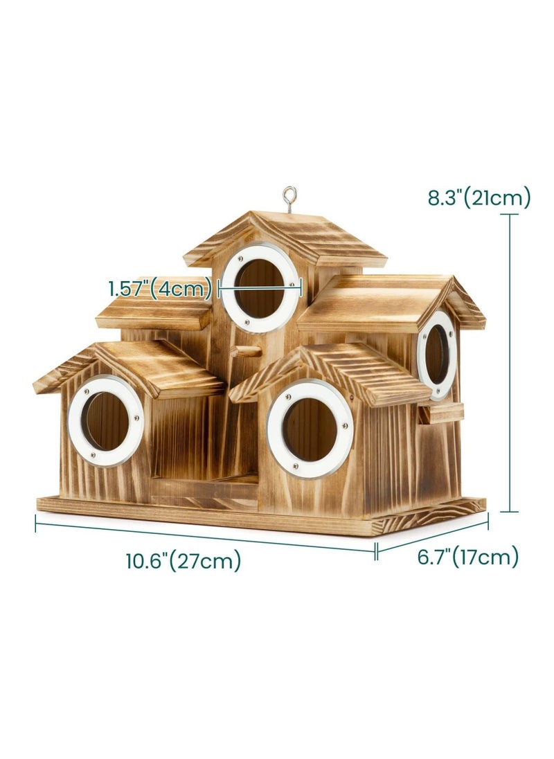 Bird House,Bird Houses for Outside 5 Hole Wooden Natural Bird House Finch Bluebird Cardinals Handmade Hanging Birdhouse for GardenBackyardCourtyard Brown