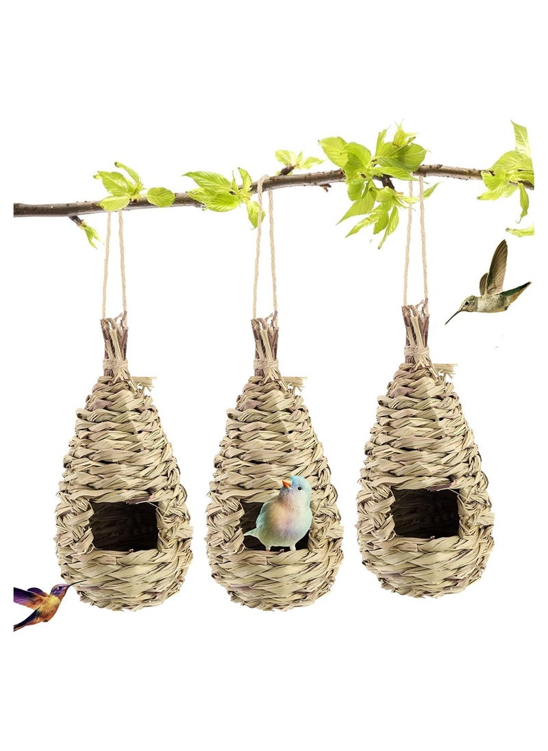 3 Bird'S Nests Outdoor Hummingbird House Garden Decoration With Hand-Woven Bird'S Nest Box