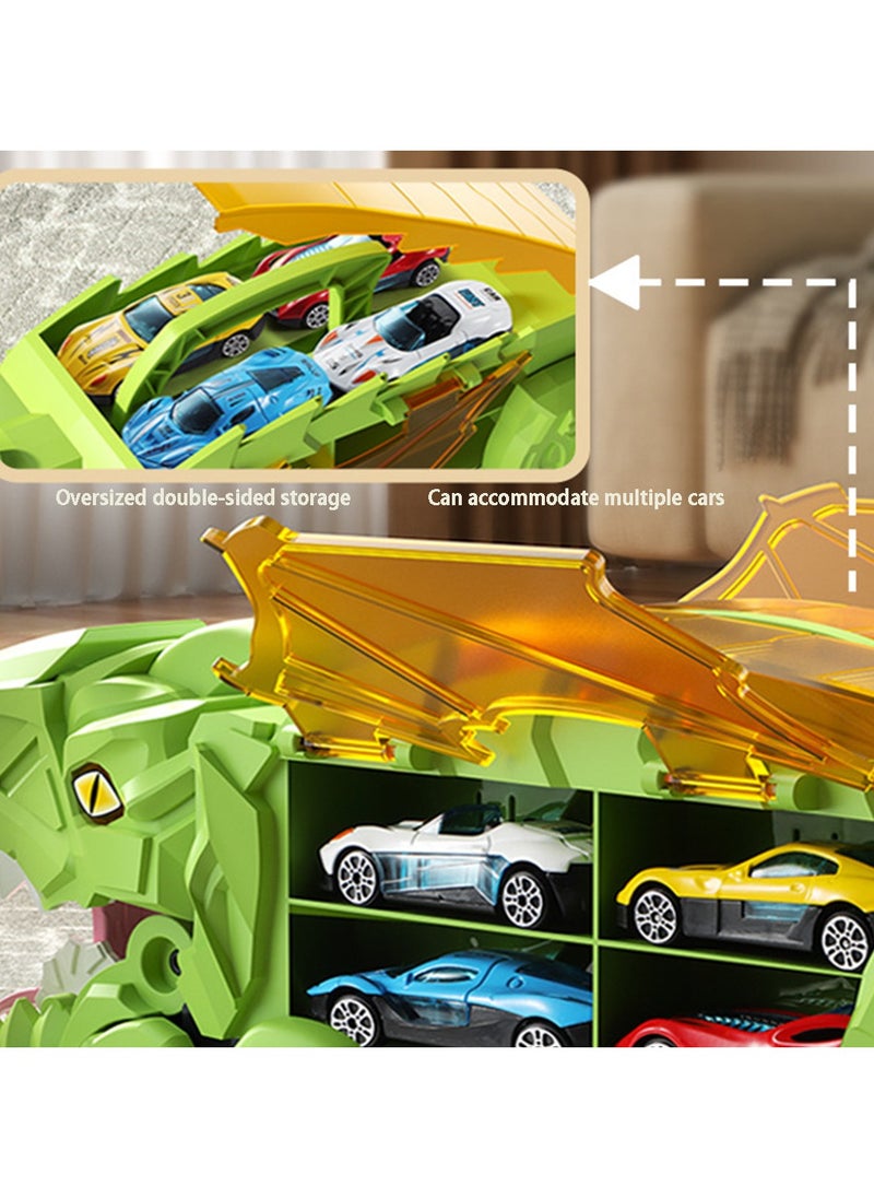 Transporter Truck Toy with 12 Racing Cars, Dinosaur Truck  Toy Cars Monster Truck Carrier Set for Kids, Green