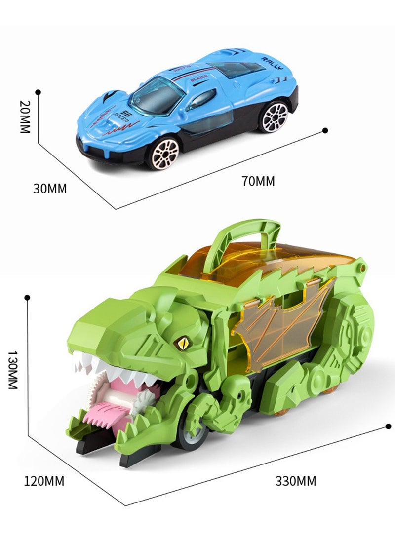 Transporter Truck Toy with 12 Racing Cars, Dinosaur Truck  Toy Cars Monster Truck Carrier Set for Kids, Green