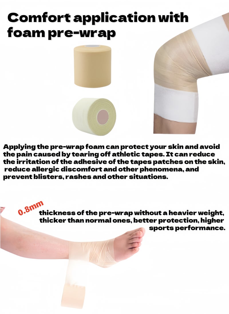 (5.0+3.8)*910cm 2 White Athletic Tapes, 7*2700cm 1 Skin Foam Pre-wrap, & 1 Stainless Steel Scissors, Sports Protection Set,Very Strong, Easy Tear, No Sticky Residue Tape for Athlete & Sport Trainers & First Aid Injury Wrap, Suitable for Basketball, Bats, Tennis, Gymnastics, Boxing, etc.
