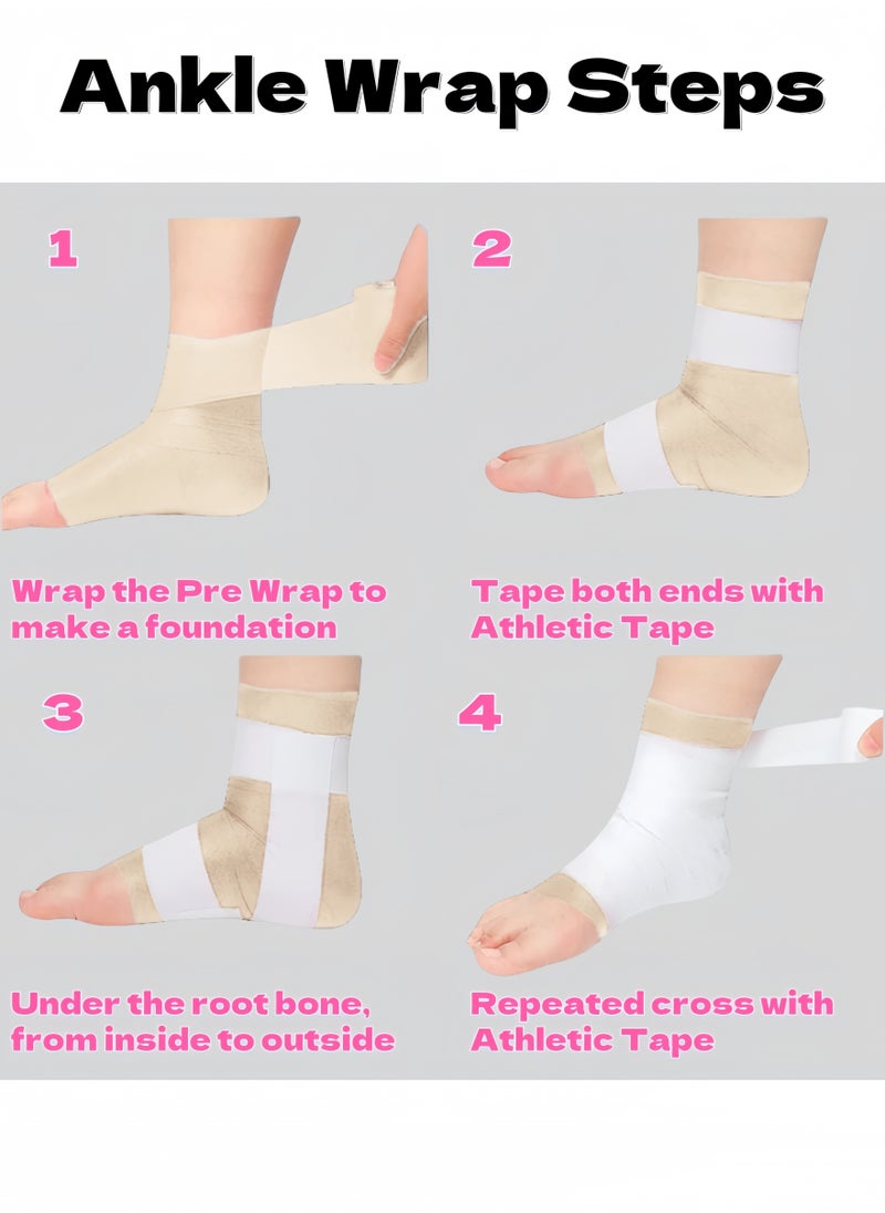 (5.0+3.8)*910cm 2 White Athletic Tapes, 7*2700cm 1 Skin Foam Pre-wrap, & 1 Stainless Steel Scissors, Sports Protection Set,Very Strong, Easy Tear, No Sticky Residue Tape for Athlete & Sport Trainers & First Aid Injury Wrap, Suitable for Basketball, Bats, Tennis, Gymnastics, Boxing, etc.