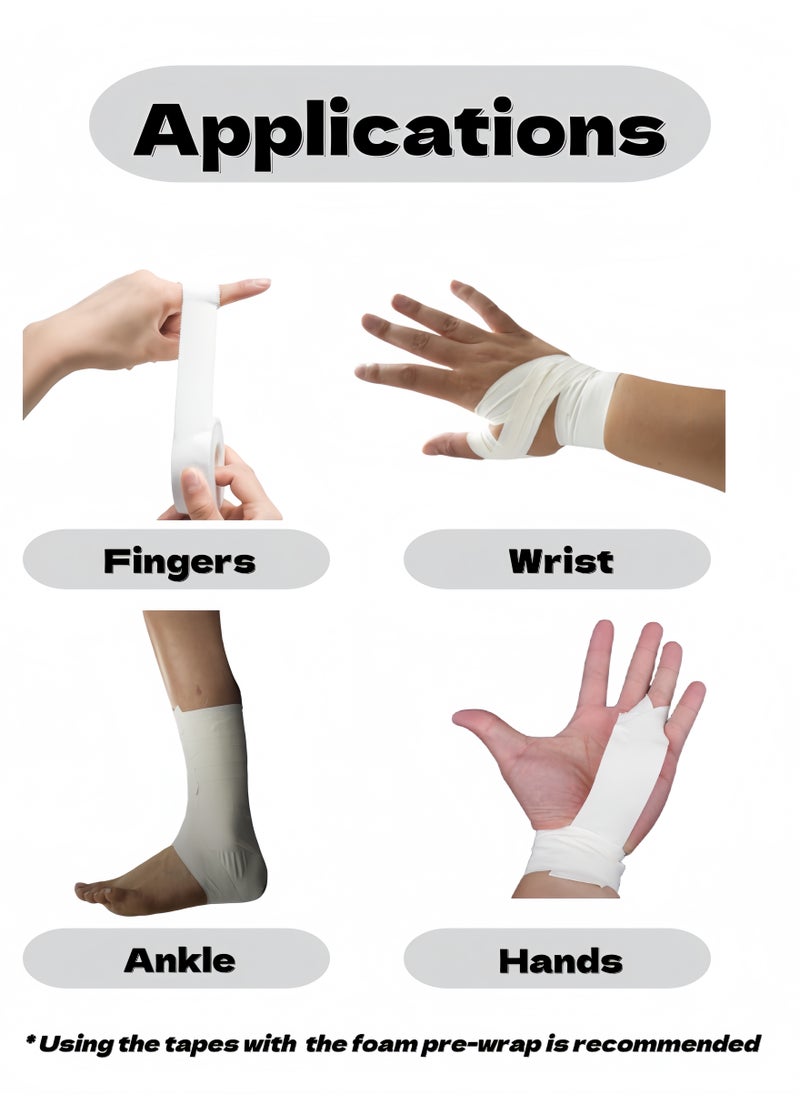 (5.0+3.8)*910cm 2 White Athletic Tapes, 7*2700cm 1 Skin Foam Pre-wrap, & 1 Stainless Steel Scissors, Sports Protection Set,Very Strong, Easy Tear, No Sticky Residue Tape for Athlete & Sport Trainers & First Aid Injury Wrap, Suitable for Basketball, Bats, Tennis, Gymnastics, Boxing, etc.
